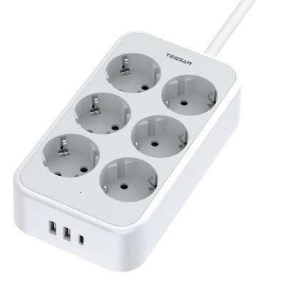 Prelungitor Tessan TS-PS02DE, 6 prize, 2 X USB-A, 1X USB-C, incarcare rapida 25W foto