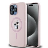 Husa pentru iPhone 15 Pro - Karl Lagerfeld Silicone MagSafe (KLHMP15LSCMKCRHP) - Pink Karl&amp;Choupette