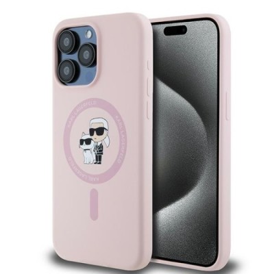 Husa pentru iPhone 15 Pro - Karl Lagerfeld Silicone MagSafe (KLHMP15LSCMKCRHP) - Pink Karl&amp;amp;Choupette foto