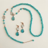 Cumpara ieftin Set Bijuterii Lilou Special Plus Colier, Bratara, Cercei - Jad Verde Acvatic, Agat, Cuart, Perla, Argint 925 placat Aur Roz
