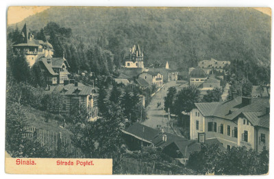 547 - SINAIA, Prahova, Post Office street, Romania - old postcard - used - 1908 foto