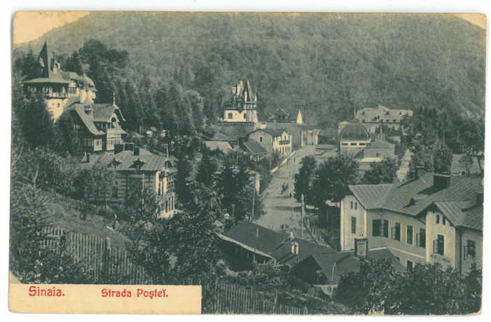 547 - SINAIA, Prahova, Post Office street, Romania - old postcard - used - 1908