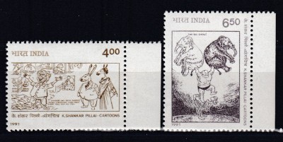 INDIA 1991 COMEMORAREA K.SHANKAR PILLAI CARICATURIST SERIE MNH foto