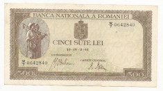 ROMANIA 500 LEI 1941 [3] VF+ , filigran orizontal foto