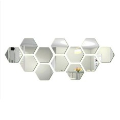 Set 12 oglinzi sticla acrilica Ventoo&reg;, model hexagon, 100 x 85 x 50 mm, silver