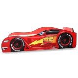 Pat pentru copii Speed McQueen, Pal melaminat, margini rotunjite PVC, 2-8 ani, 150x74x42 cm, rosu