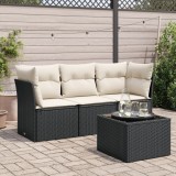 Cumpara ieftin Set mobilier de grădină cu perne, 4 piese, negru, poliratan