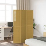 Paravan de camera cu 3 panouri, maro, lemn masiv paulownia