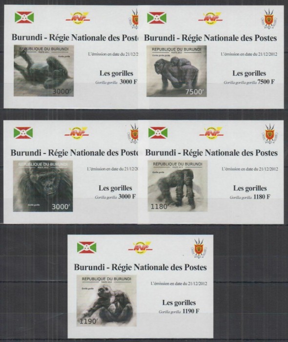 133-BURUNDI-6=5 colite nestampilate nedantelate LUX-tematica GORILE,MNH