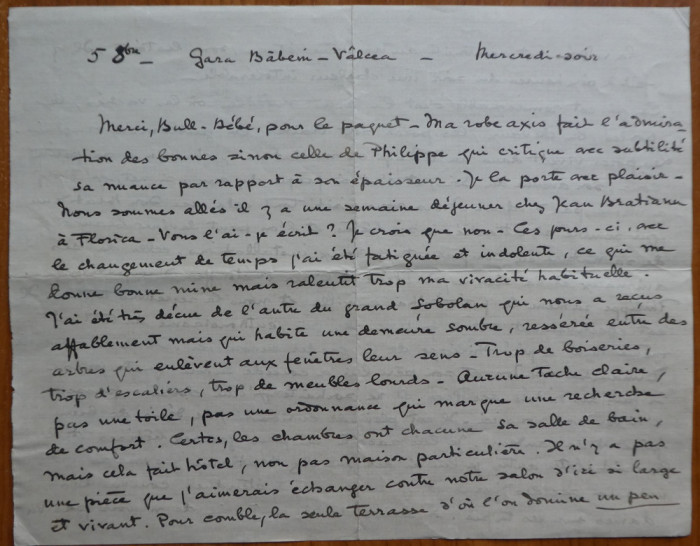 Scrisoare expediata de Cella Delavrancea, din gara Babeni, Valcea