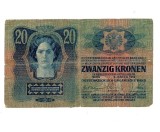 Austro-Ungaria 1913 - 20 korona, cu stampila locala, uzata
