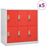 Cumpara ieftin Dulapuri vestiar 5 buc. gri deschis și roșu 90x45x92,5 cm oțel