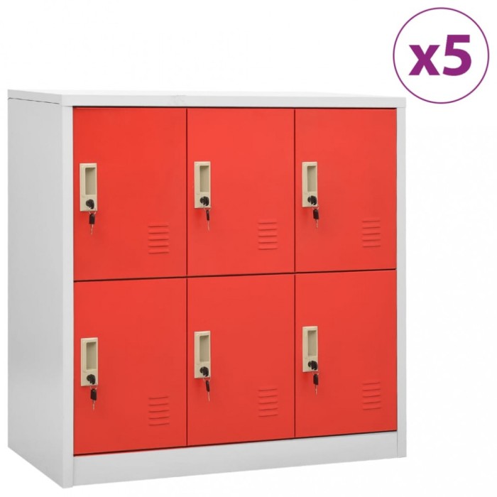 vidaXL Dulapuri vestiar 5 buc. gri deschis și roșu 90x45x92,5 cm oțel 3095237