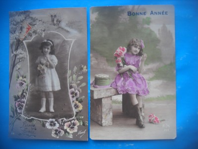 HOPCT 1810 COPII--ROMANTICA-FRANTA-LOT 2 CARTI POSTALE VECHI-CIRCULATE foto