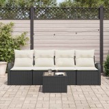 vidaXL Set de canapele pentru grădină din 5 piese cu perne, polirattan negru