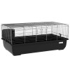 PawHut Cușcă pentru Iepuri cu 2 Deschideri și Tavă Detașabilă, Cușcă pentru Rozatoare din Metal și Plastic, 100x55x41 cm, Negru | Aosom Romania
