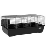 PawHut Cușcă pentru Iepuri cu 2 Deschideri și Tavă Detașabilă, Cușcă pentru Rozatoare din Metal și Plastic, 100x55x41 cm, Negru | Aosom Romania