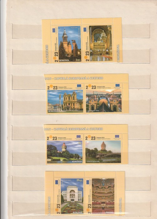 ROMANIA 2023 LP 2405 LP 2405 a TIMISOARA CAPITALA EUROPEANA A CULTURII SERIE CU VINIETA + COLITA MNH NESTAMPILATE