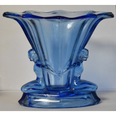 Vaza stil Art Deco - Walther &amp; Sohne - model Windsor - nud femeie - albastra