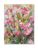 Tablou flori de magnolii impasto pictat manual, 40x30cm acril pe panza in relief efect 3D, Kenny Varniote