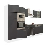 Mobila Bucatarie Yorki 340 cm, Corp Alb, Front Antracit Satinat, Blat 38mm, Modulara