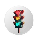 Cumpara ieftin Insigna metalica rotunda 58 mm, model semafor cu inimi colorate, sistem prindere ac siguranta