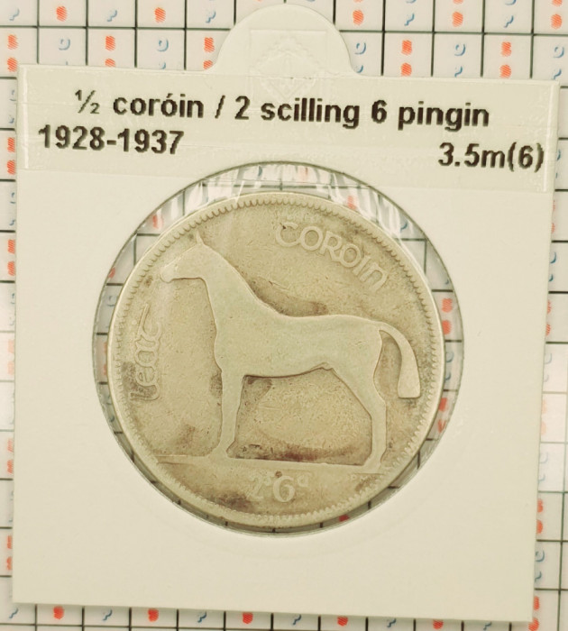 Irlanda &frac12; Cor&oacute;in Coroana / 2 Scilling 6 Pingin 1928 argint - km 8 - G011