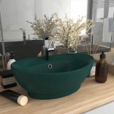 vidaXL Chiuvetă lux preaplin verde &icirc;nchis mat 58,5x39 cm ceramică oval 146937