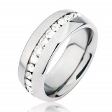 Bandă argintie lucioasă din oțel, canelură cu zirconii transparente - Marime inel: 67