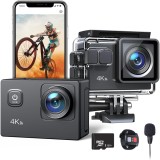 Camera Video Sport WiFi cu Telecomanda, 4K/30FPS, 20MP, LCD 2.0&quot;, EIS, Waterproof 40M, Microfon, Card 32GB, 2 Baterii, Accesorii, Negru