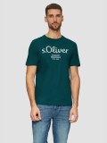 Tricou cu decolteu la baza gatului, barbati, imprimeu cu logo, Turcoaz, M