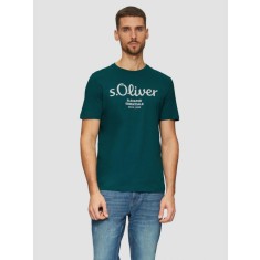 Tricou cu decolteu la baza gatului, barbati, imprimeu cu logo, Turcoaz, M
