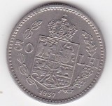 Moneda Romania 50 Lei 1937 Argint Carol al II-lea