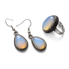 Set de bijuterii cu opal cercei si inel reglabil &ndash; 213800