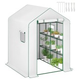 Outsunny Seră de grădină cu 1 ușă 2 ferestre rafturi 3 nivele pentru Legume Plante Flori P&acirc;nză PE 140 x 143 x 190 cm alb | Aosom Romania