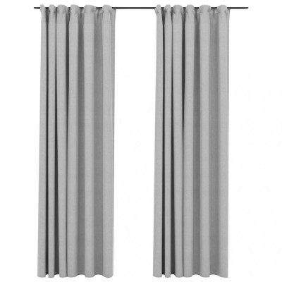Perdele opace aspect panza, carlige, 2 buc. gri, 140x225 cm foto
