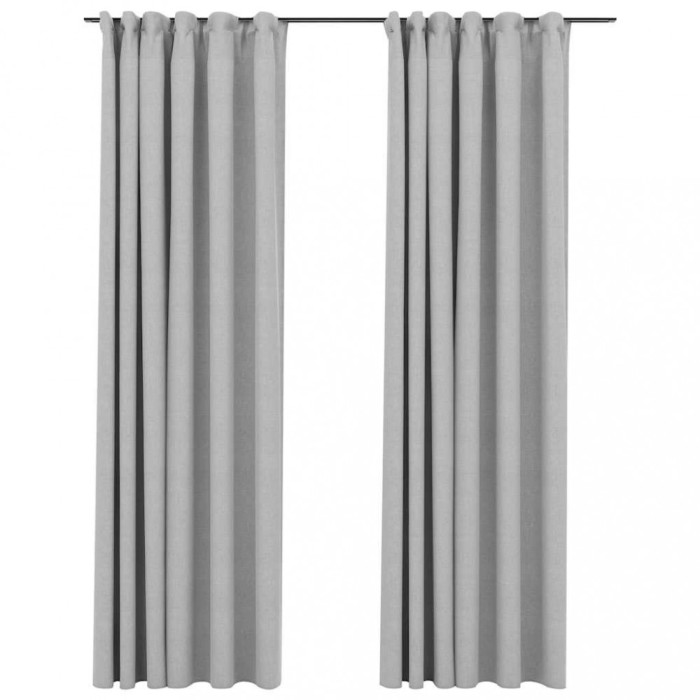 Perdele opace aspect panza, carlige, 2 buc. gri, 140x225 cm