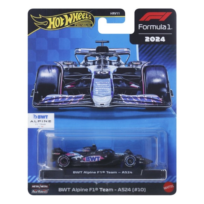 Hot wheels premium real riders formula 1 2024 masinuta metalica bwt alpine f1 team a524 numarul 10 scara 1 la 64