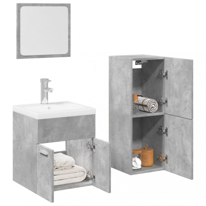 vidaXL Set mobilier de baie, 3 piese, gri beton, lemn compozit 3324870