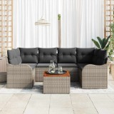 VidaXL Set canapea grădină 7 piese cu perne gri din rattan poliester și lemn de acacia