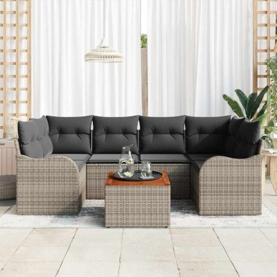 vidaXL Set de Canapea Grădină 7 pcs Gri mare Ratan foto