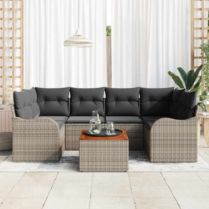 vidaXL Set de Canapea Grădină 7 pcs Gri mare Ratan