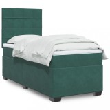Cumpara ieftin Pat box spring cu saltea, verde &icirc;nchis, 100x200 cm, catifea