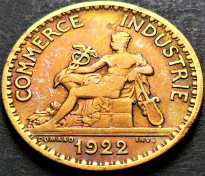 Moneda istorica (BUN PENTRU) 1 FRANC - FRANTA, anul 1922 * cod 4417 = excelenta foto