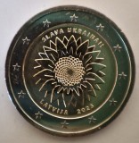 Moneda 2 Euro Letonia 2023 Comemorativa Floarea Soarelui Ucrainean, UNC