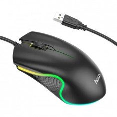 Mouse cu Fir USB, Lumini RGB, 1.4m, 1000 DPI Hoco (GM19) Negru foto