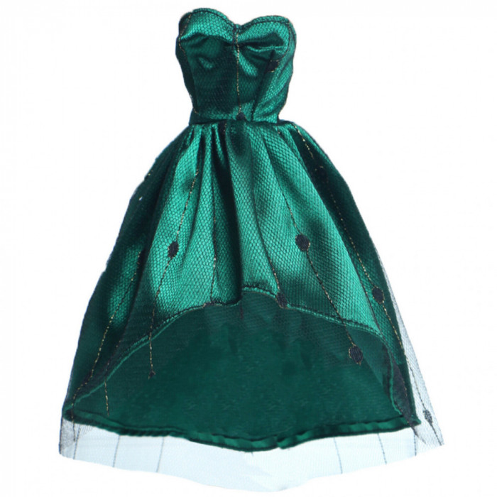 Rochita eleganta verde inchis, fara bretele cu fusta asimetrica lungime medie