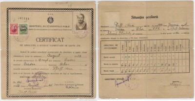 Romania, Ministerul Invatamantului Public, Certificat de absolvire a scoalei primare, Oradea, 1952 foto