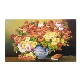 Tablou pictat manual living, dormitor, Poezia florilor, vaza cu flori, 100x60cm ulei pe panza, gata de agatat pe perete