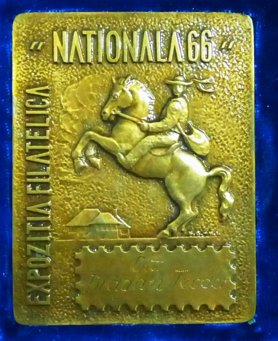 SV * Romania MEDALIA EXPOZITIA FILATELICA NATIONALA 1966 * Acordata capitan Dragan Teodor